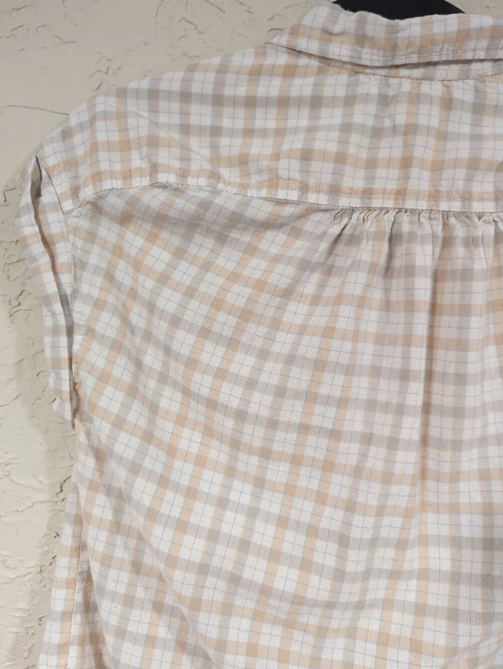 Japna White And Orange Check Plaid Short-Sleeve Button-Up Top - Women's Medium